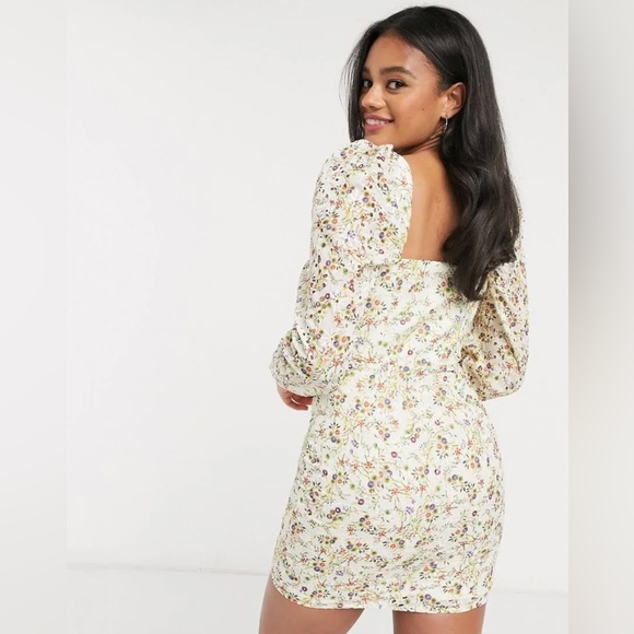 ASOS Dresses & Skirts - ASOS sweetheart mini dress puff sleeves & rhinestone buttons in floral broderie